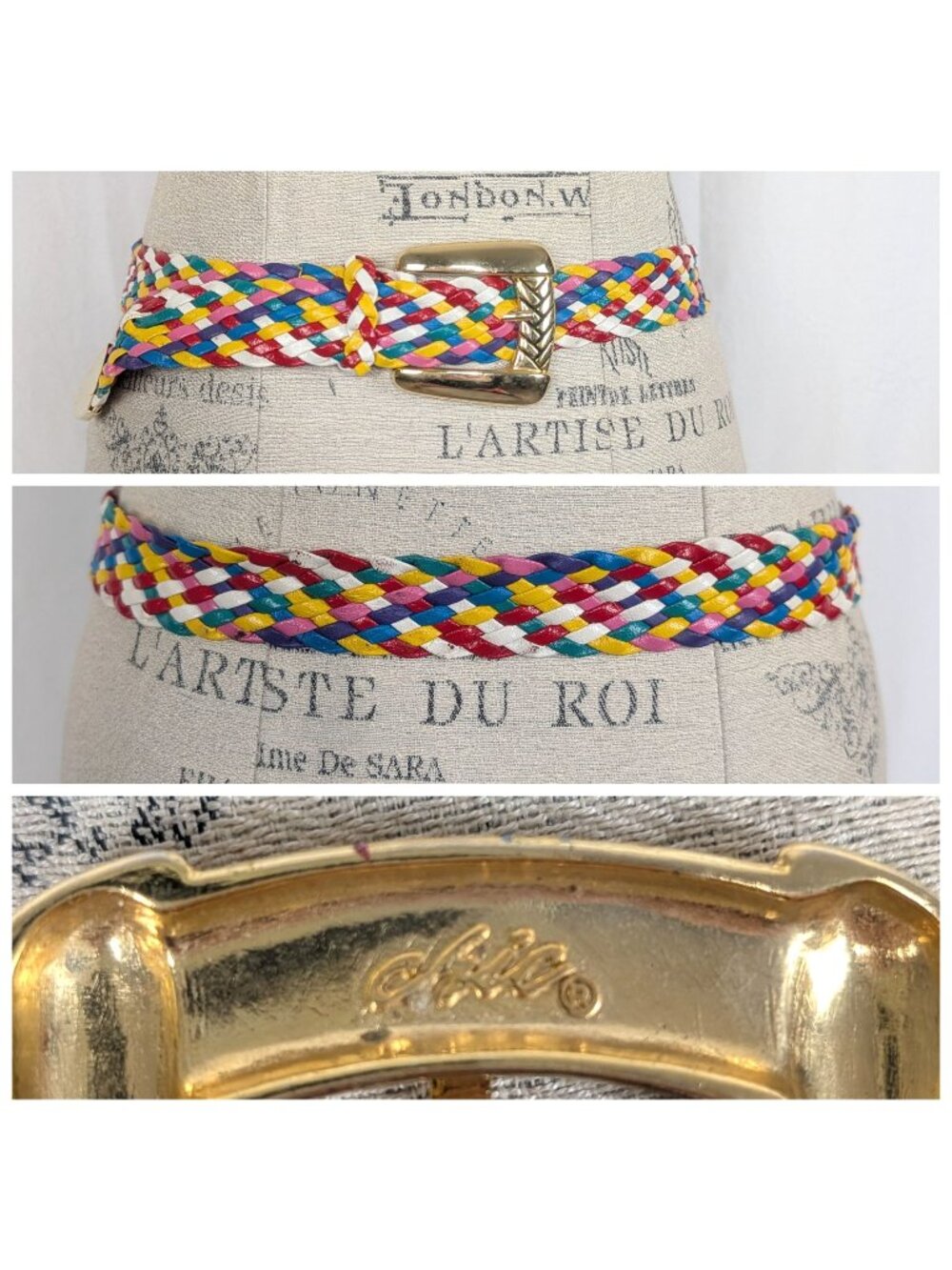Vintage 90s Chic Braided Belt Medium Color Gold Buckle